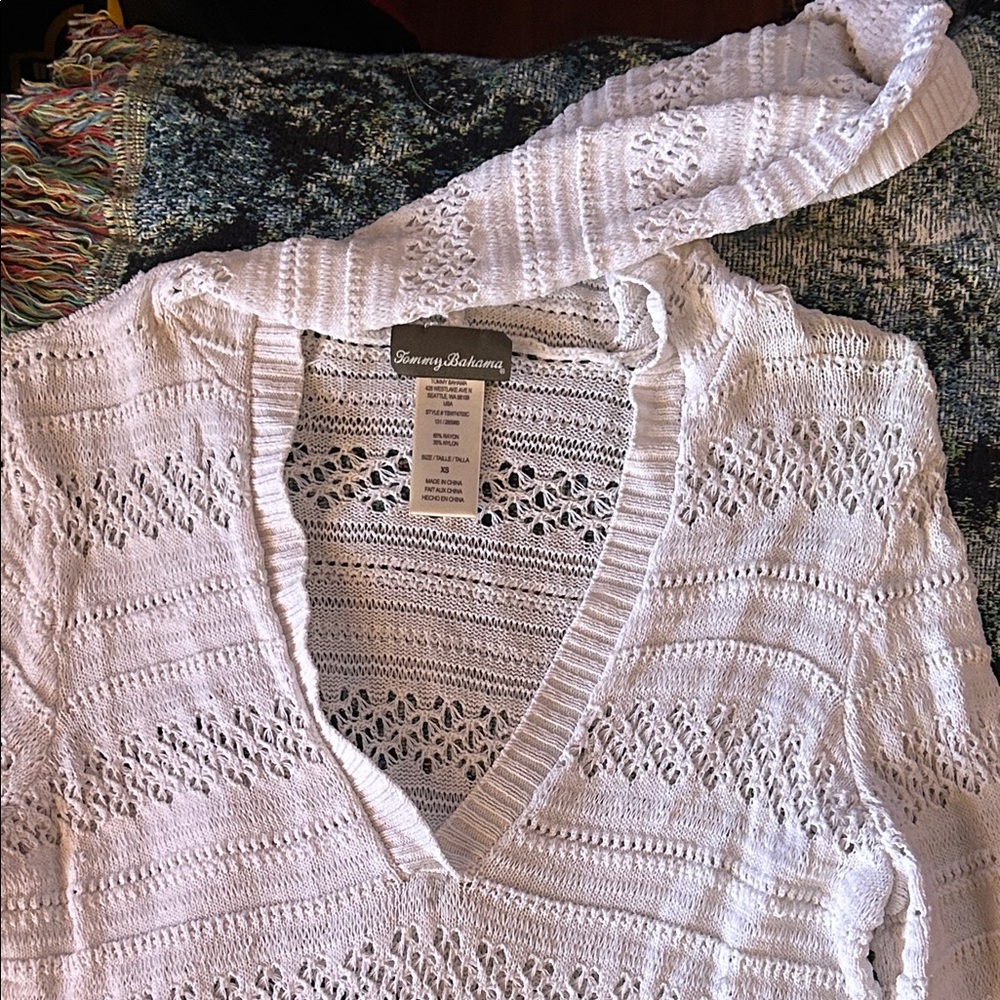 Tommy Bahama White Open-Knit Hooded Beach Coverup